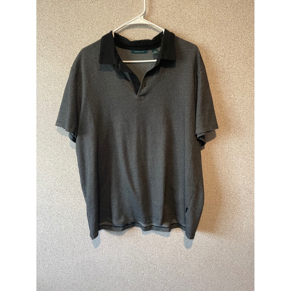 Perry Ellis Men's XXL Polo Shirt Black Gray Geometric Print Short‎ Sleeve